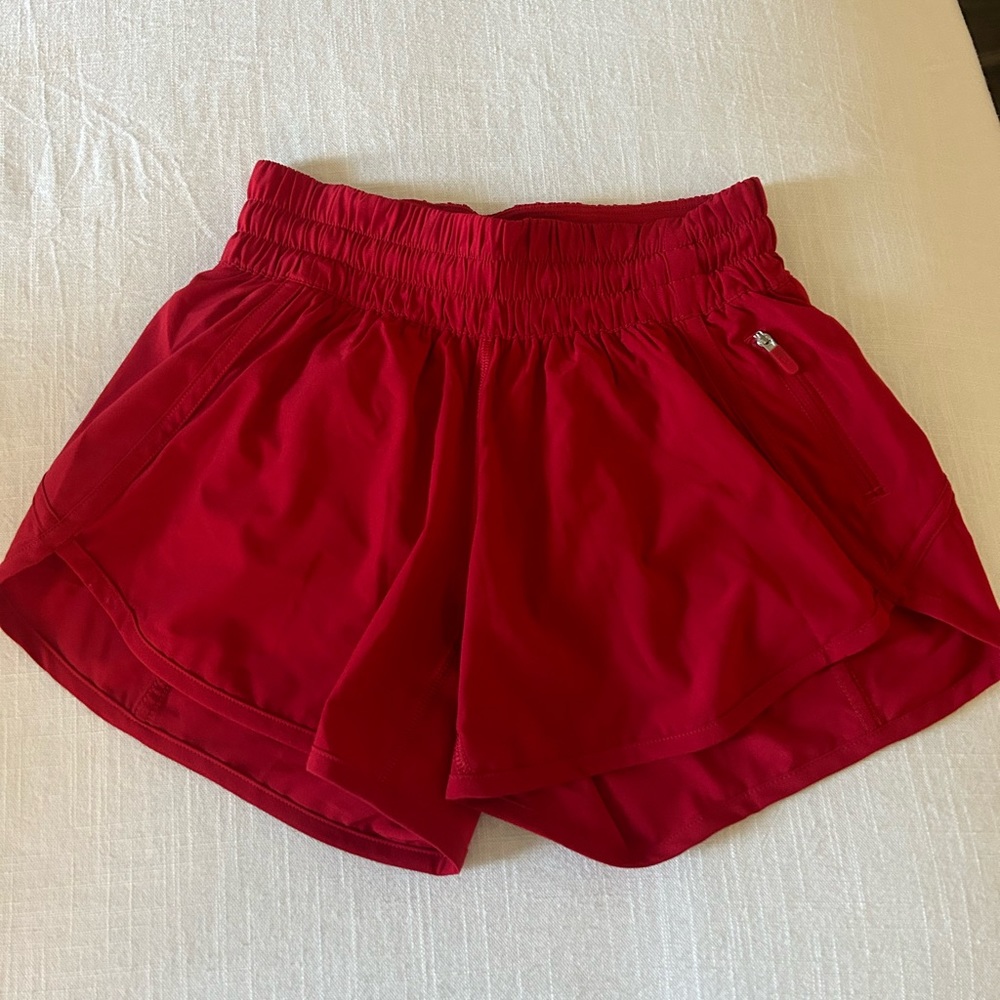 Red lululemon tracker shorts. Size 4
